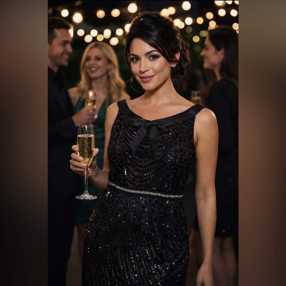 Jenny Packham No. 1 Dress NWT Black Cocktail Fully Hand Beaded 8 Wedding Guest